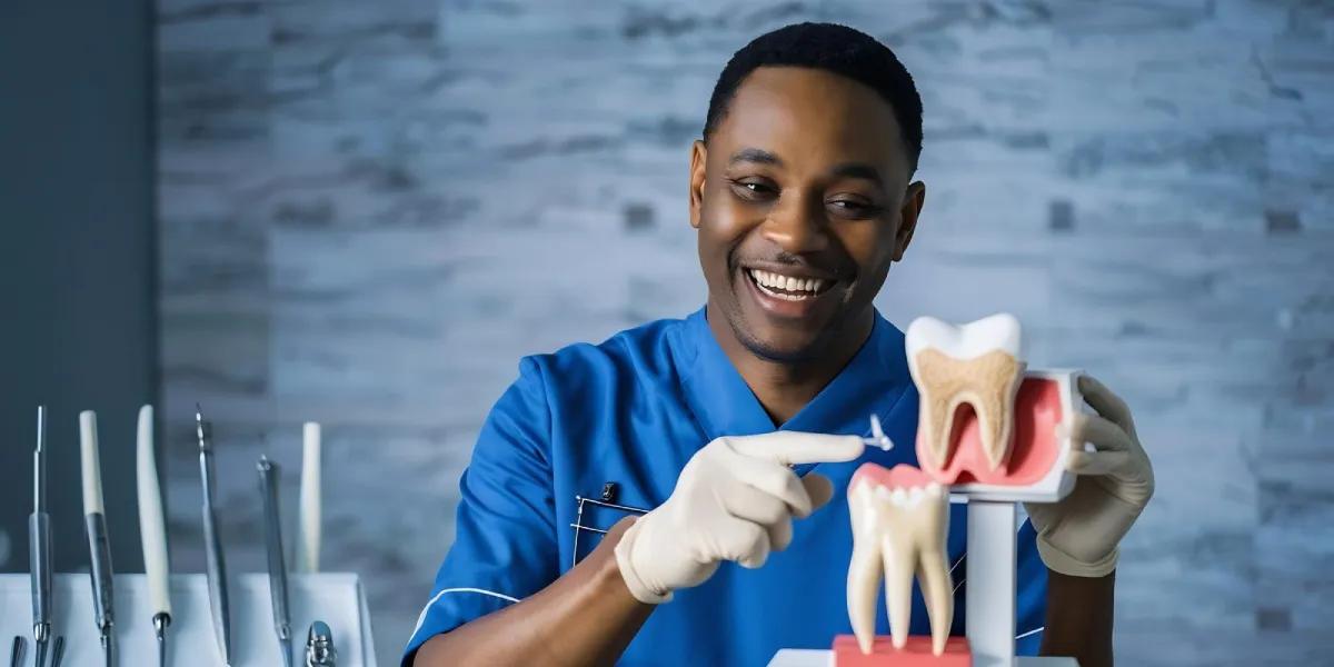 Dentiste à Douala expliquant la structure de la dent