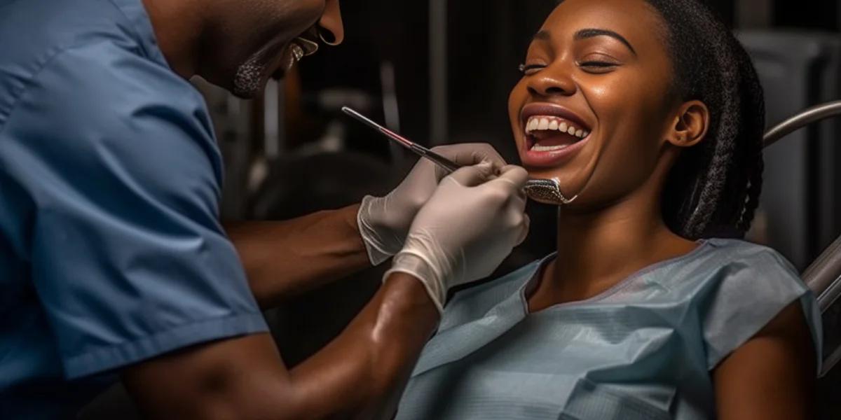 Dentiste au Cameroun effectuant un diagnostic sur une femme