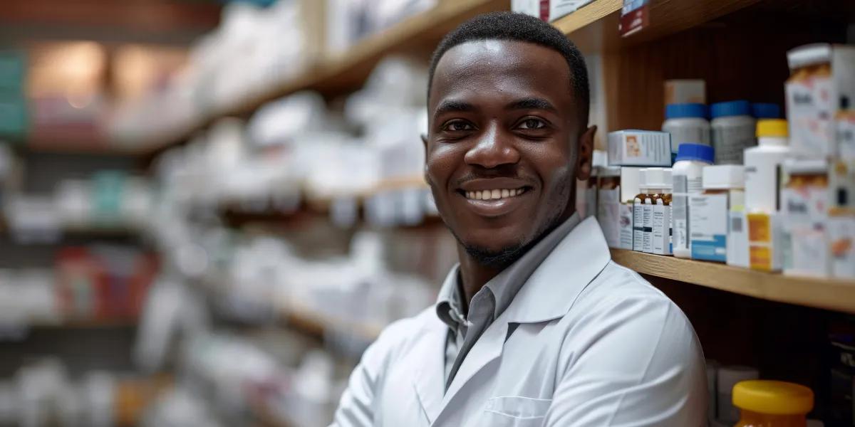 Pharmacien dans sa pharmacie à Yaoundé